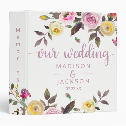 Sweet Rose Watercolor Floral Wedding Photo Album 3 Ring Binder