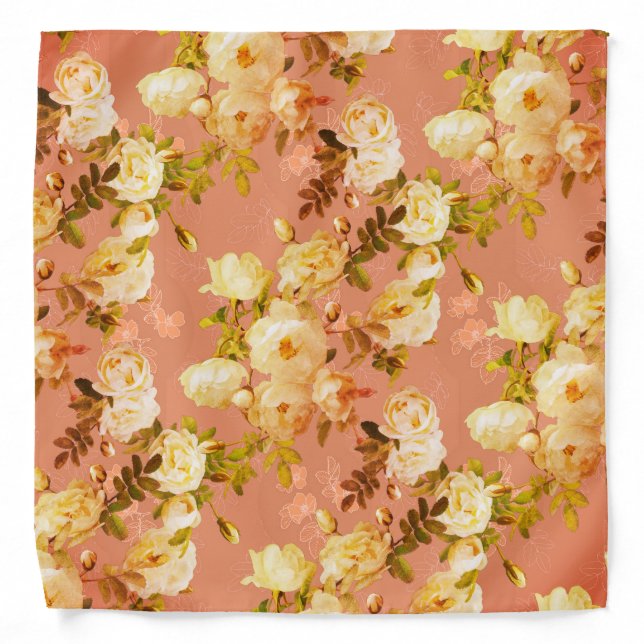 Sweet Roses on Orange Background Bandana (Front)