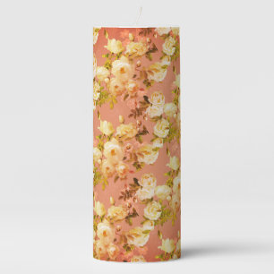 Sweet Roses on Orange Pillar Candle