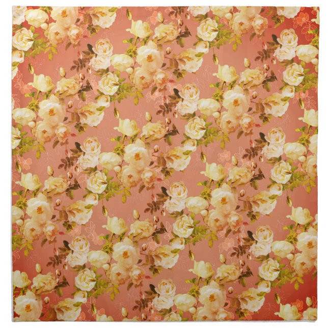 Sweet Roses on Red  Cloth Napkin (Front)