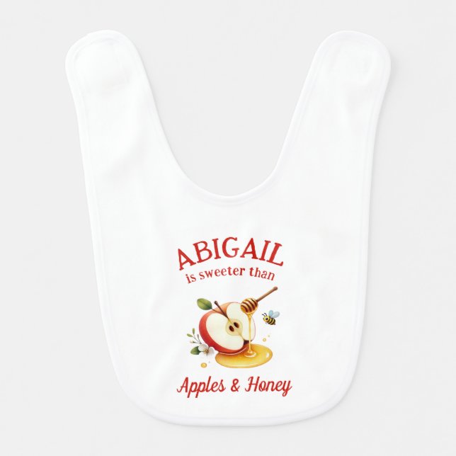 Sweet Rosh Hashanah Apples & Honey Custom Name  Baby Bib (Front)