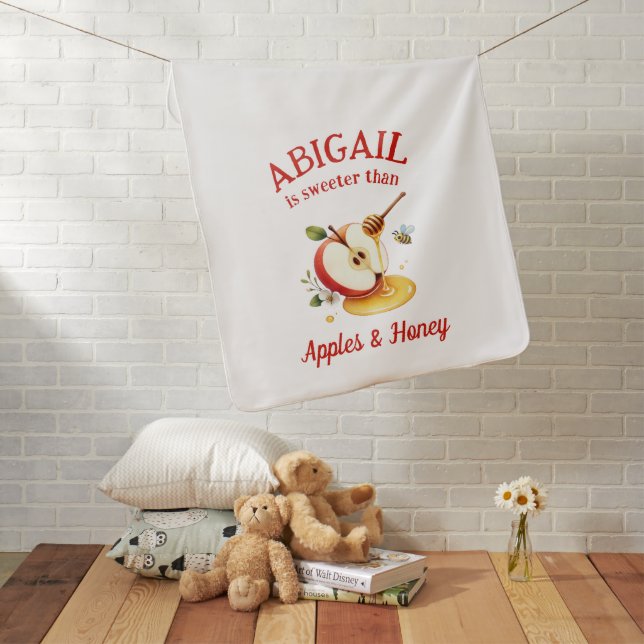 Sweet Rosh Hashanah Apples & Honey Custom Name  Baby Blanket (In Situ)