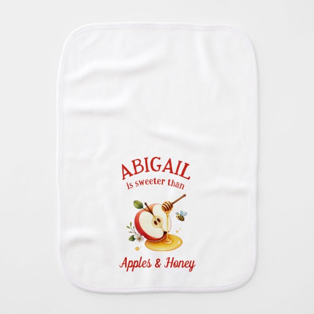 Sweet Rosh Hashanah Apples & Honey Custom Name  Baby Burp Cloth (Front)