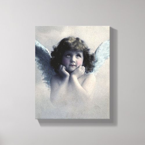 Sweet Rosy Cheeked Vintage Angel in Clouds Canvas Print