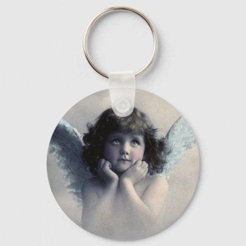Sweet Rosy Cheeked Vintage Angel in Clouds Keychain
