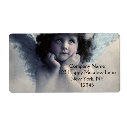 Sweet Rosy Cheeked Vintage Angel in Clouds Label