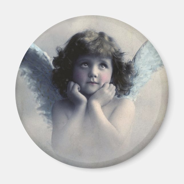 Sweet Rosy Cheeked Vintage Angel in Clouds Magnet (Front)