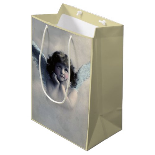 Sweet Rosy Cheeked Vintage Angel in Clouds Medium Gift Bag