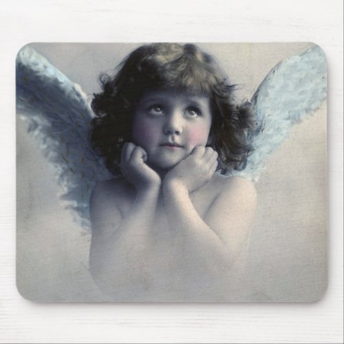 Sweet Rosy Cheeked Vintage Angel in Clouds Mouse Pad
