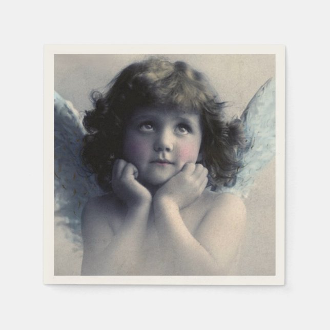 Sweet Rosy Cheeked Vintage Angel in Clouds Paper Napkins (Front)