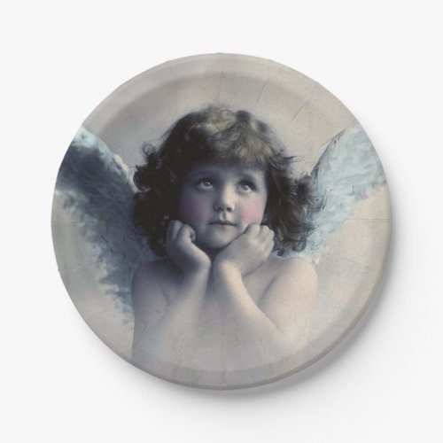 Sweet Rosy Cheeked Vintage Angel in Clouds Paper Plates