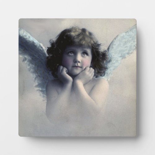 Sweet Rosy Cheeked Vintage Angel in Clouds Plaque