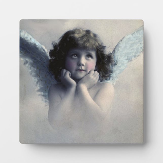 Sweet Rosy Cheeked Vintage Angel in Clouds Plaque (Front)