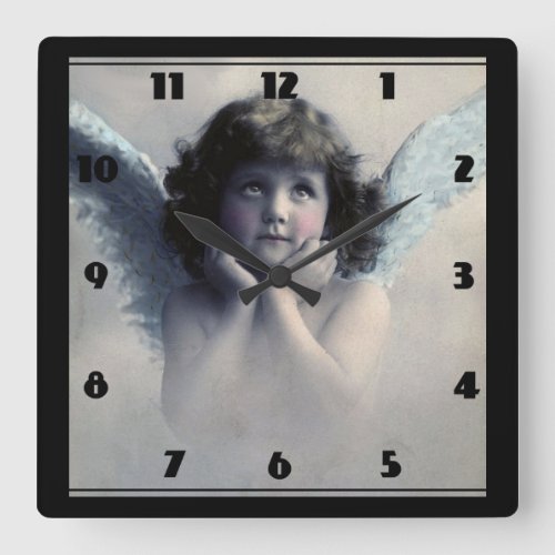 Sweet Rosy Cheeked Vintage Angel in Clouds Square Wall Clock