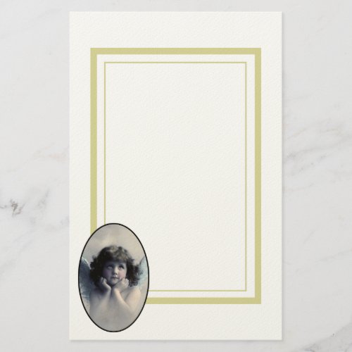 Sweet Rosy Cheeked Vintage Angel in Clouds Stationery