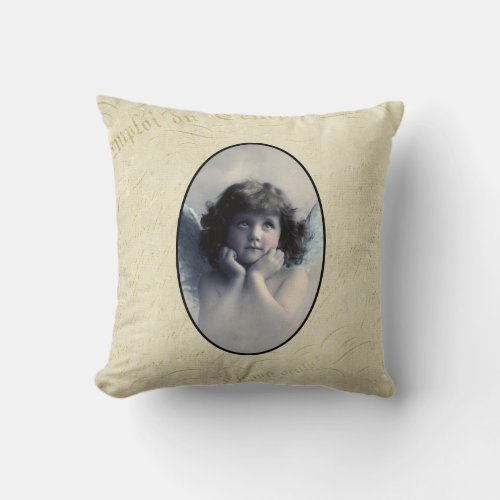 Sweet Rosy Cheeked Vintage Angel in Clouds Throw Pillow