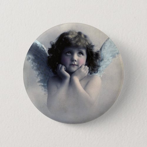 Sweet Rosy Cheeked Vintage Angel in the  Clouds Button