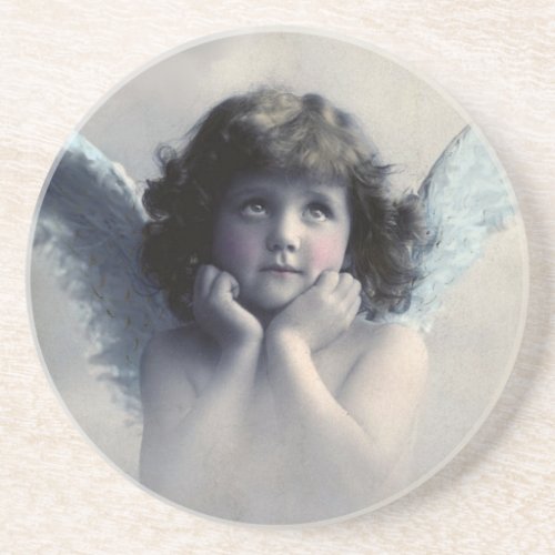 Sweet Rosy Cheeked Vintage Angel in the Clouds Drink Coaster