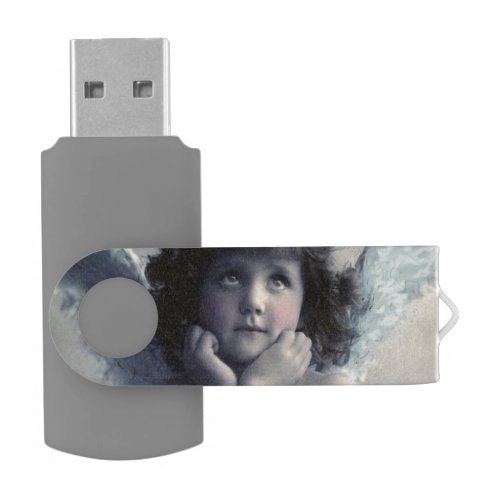Sweet Rosy Cheeked Vintage Angel in the Clouds Flash Drive