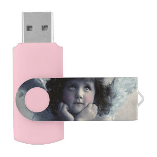 Sweet Rosy Cheeked Vintage Angel in the Clouds Flash Drive