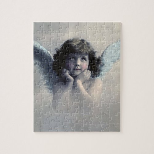 Sweet Rosy Cheeked Vintage Angel in the Clouds Jigsaw Puzzle