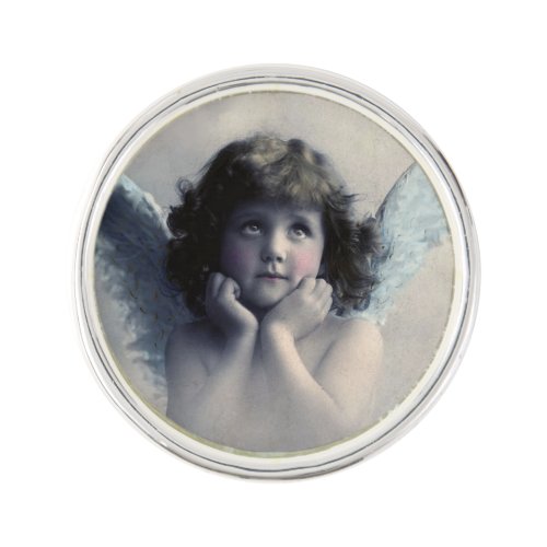 Sweet Rosy Cheeked Vintage Angel in the Clouds Lapel Pin