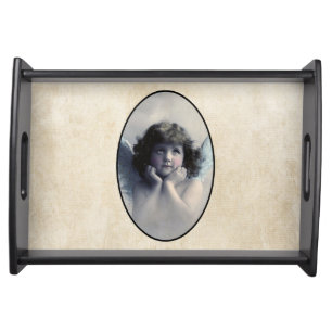Sweet Rosy Cheeked Vintage Angel in the Clouds Serving Tray