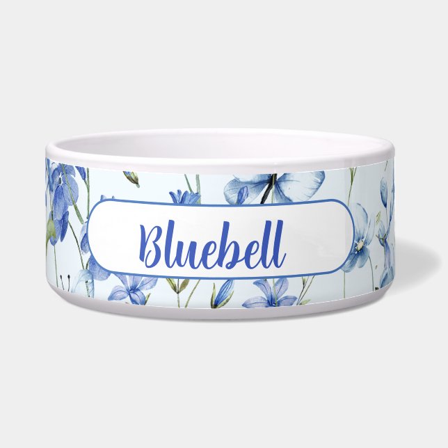Sweet Royal Blue Ditzy Flowers on Pale Blue Bowl (Front)