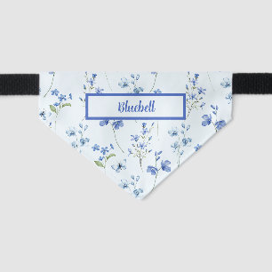 Sweet Royal Blue Ditzy Flowers on Pale Blue Pet Bandana Collar
