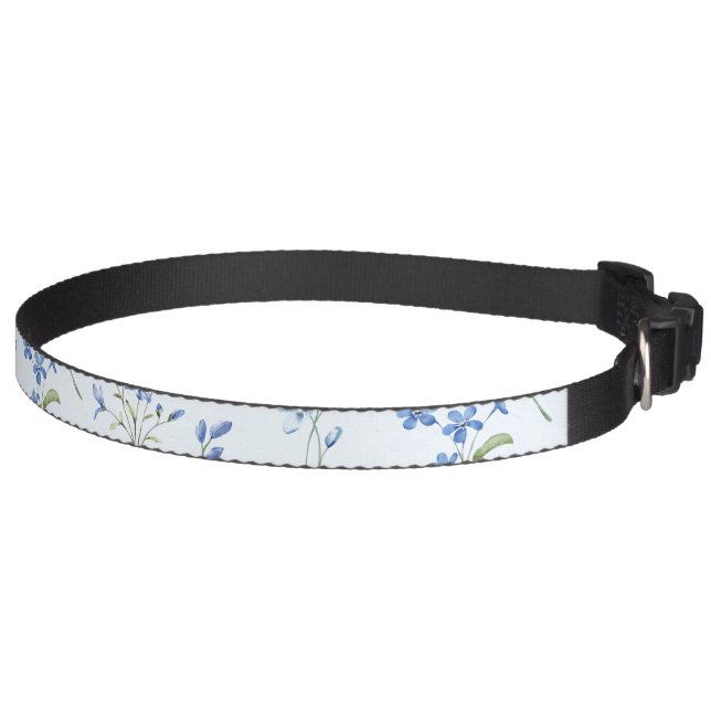 Sweet Royal Blue Ditzy Flowers on Pale Blue Pet Collar (Right)