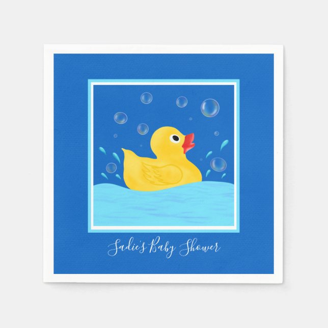 Sweet Rubber Ducky Bubbles Baby Shower Napkins (Front)