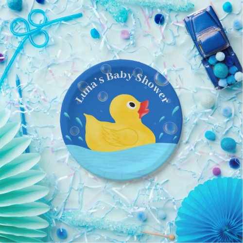 Sweet Rubber Ducky Bubbles Baby Shower Paper Plates
