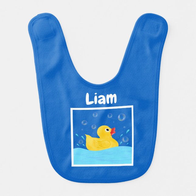 Sweet Rubber Ducky Bubbles Personalized Baby Bib (Front)
