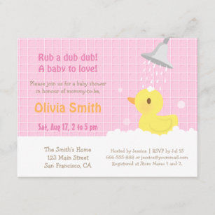 Sweet Rubber Ducky PInk Baby Shower Invitations
