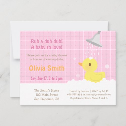 Sweet Rubber Ducky PInk Baby Shower Invitations