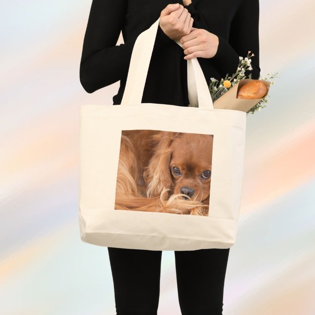 Sweet Ruby Cavalier King Charles Spaniel Large Tote Bag (Creator Uploaded)