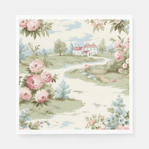 Sweet Rustic Country Home Floral Landscape Napkins