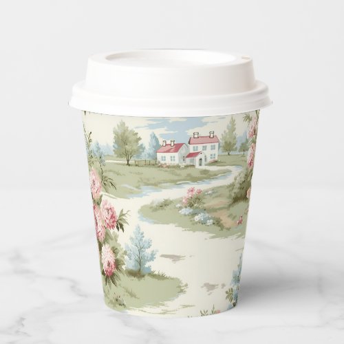 Sweet Rustic Country Home Floral Landscape Paper Cups