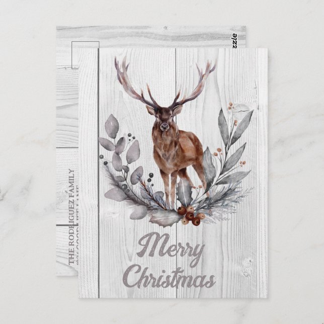 Sweet Rustic Deer Merry Christmas Postcard (Front/Back)