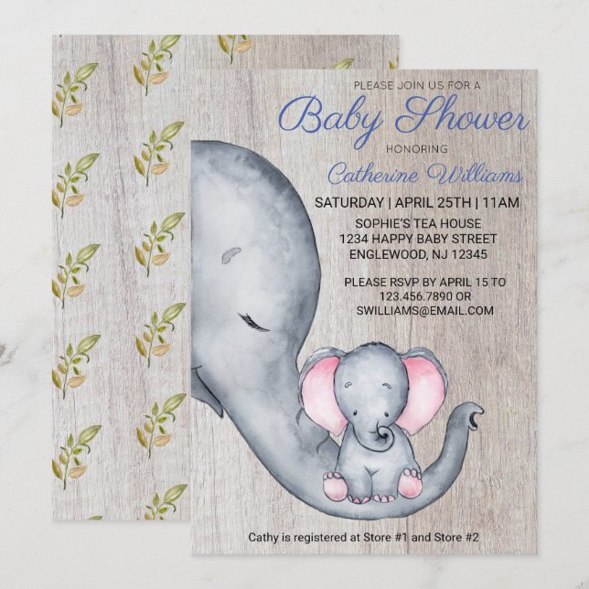 Sweet Rustic Elephant Blue Boy Baby Shower Invitation (Front/Back)