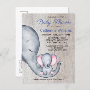 Sweet Rustic Elephant Blue Boy Baby Shower Invite