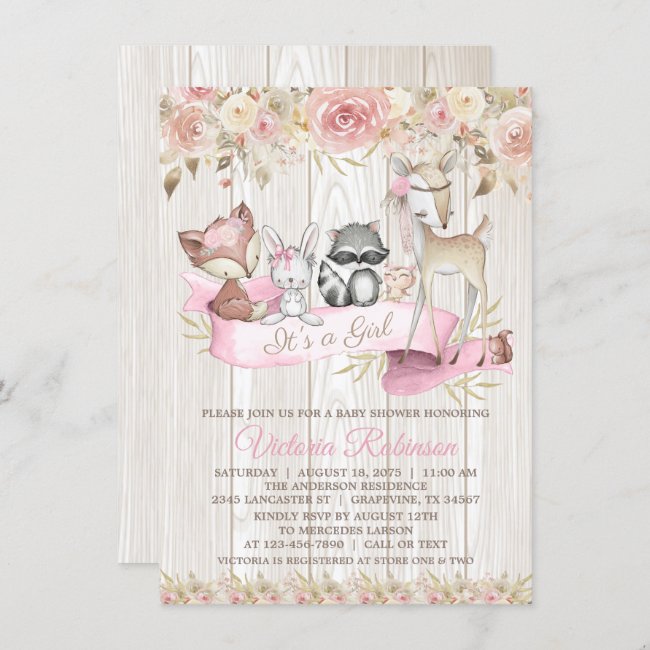 Sweet Rustic Forest Woodland Animal Baby Shower Invitation