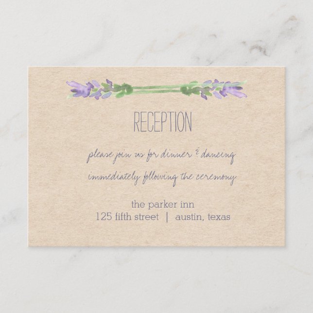 Sweet Rustic Purple Lavender Kraft Look Reception Enclosure Card (Front)