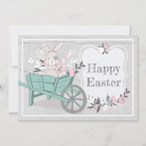 Sweet Rustic Wheelbarrow Bunny Photo Easter Holiday Card