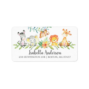 Sweet Safari Animals Baby Shower Address Label