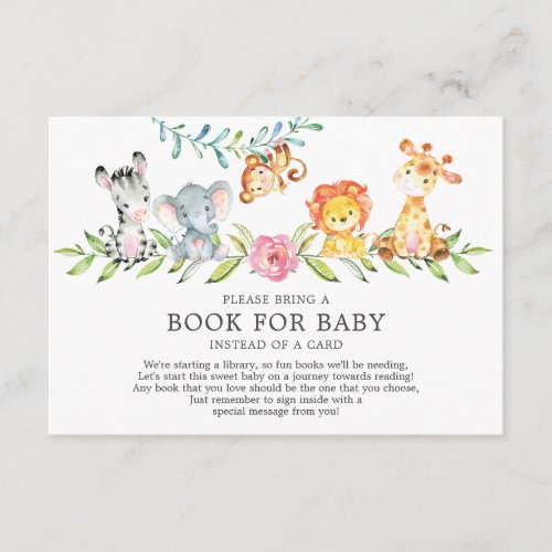 Sweet Safari Animals Baby Shower Book for Baby Enclosure Card