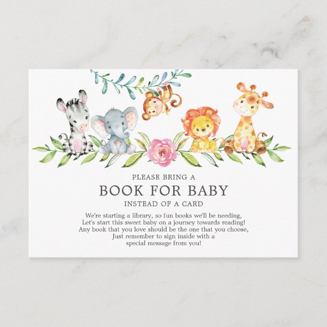 Sweet Safari Animals Baby Shower Book for Baby Enclosure Card (Front)