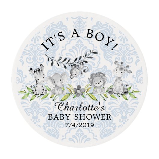 Sweet Safari Animals Baby Shower Cupcake Edible Frosting Rounds (Front)