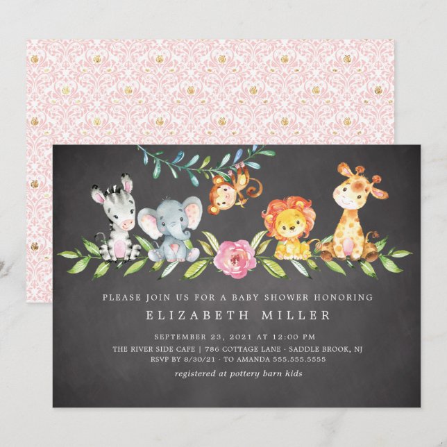 Sweet Safari Animals Baby Shower Invitation (Front/Back)