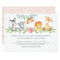 Sweet Safari Animals Baby Shower Invitation